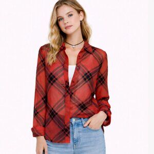 COLDWATER CREEK RED PLAID BUTTON FRONT SHIRT